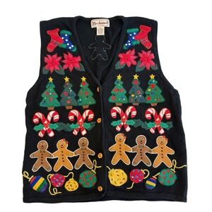 VTG Bechamel Knit Christmas Sweater Vest Novelty Holiday, Ugly, Teacher L-XL EUC